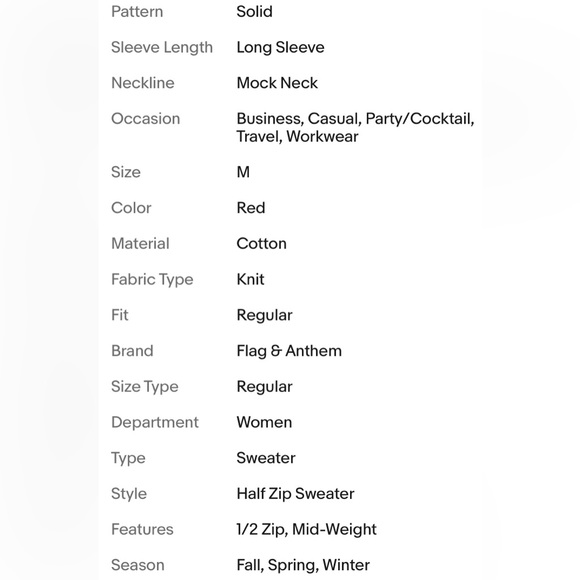 New! Flag & Anthem Womens Sweater Half Zip Pullover Red Medium Long Sleeve - Picture 12 of 12